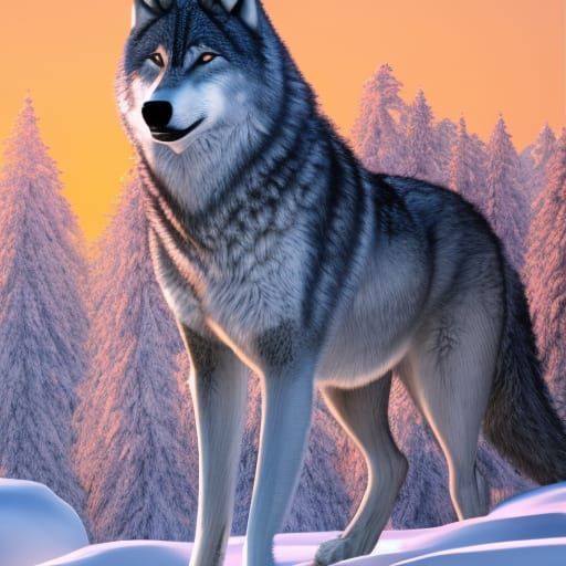 Gray Wolves in Winter Landscape, Digital Painting