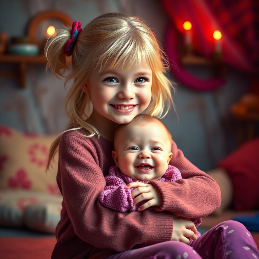 Barefoot Stepdaughters Share Joy in Whimsical Studio Setting