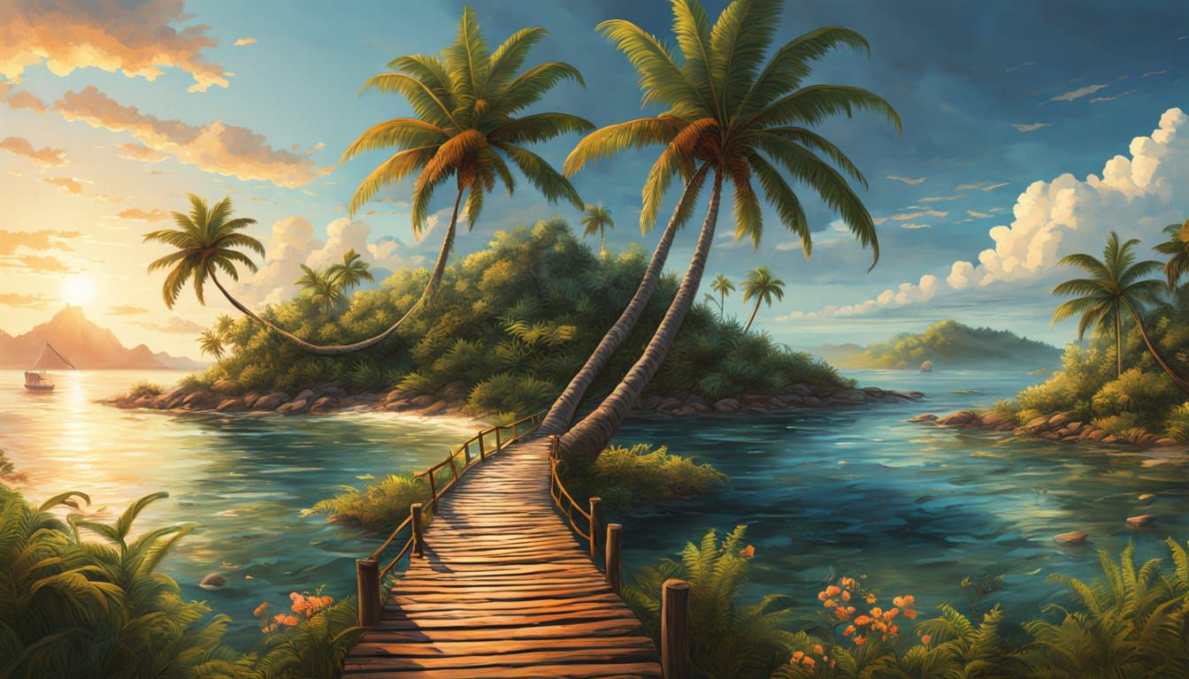 Seaside Piano Key Path in Dreamlike Digital Art