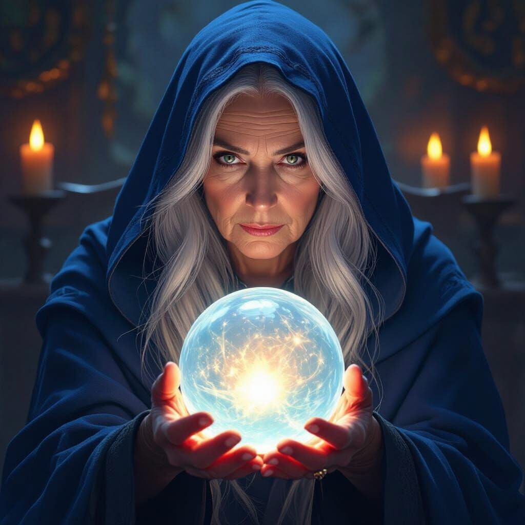 Mystical Woman with Crystal Ball in Tarot Setting