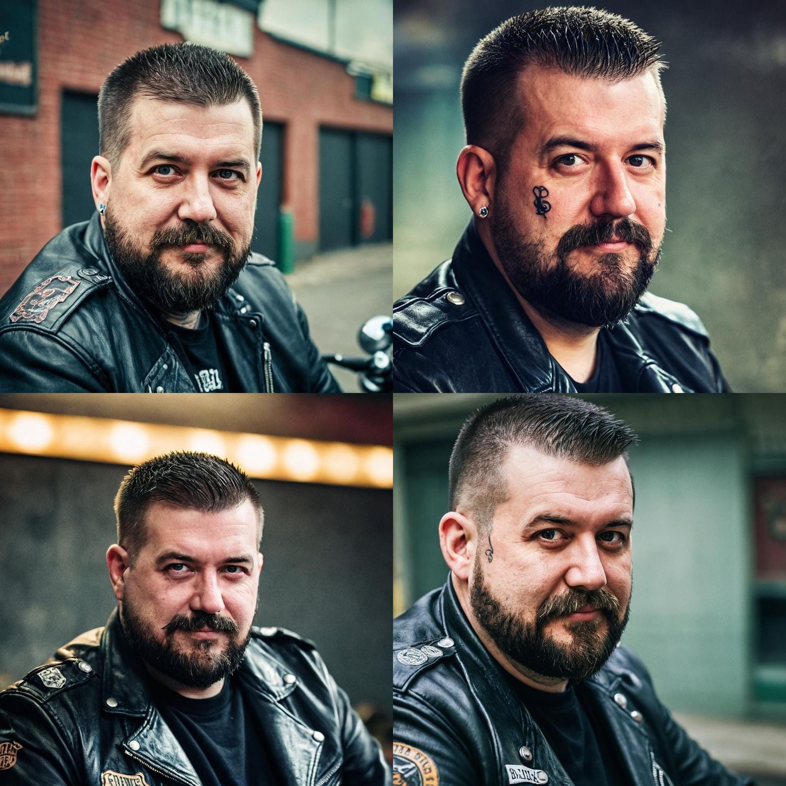 Biker Gang Portrait with Tattoos in Cinematic Style