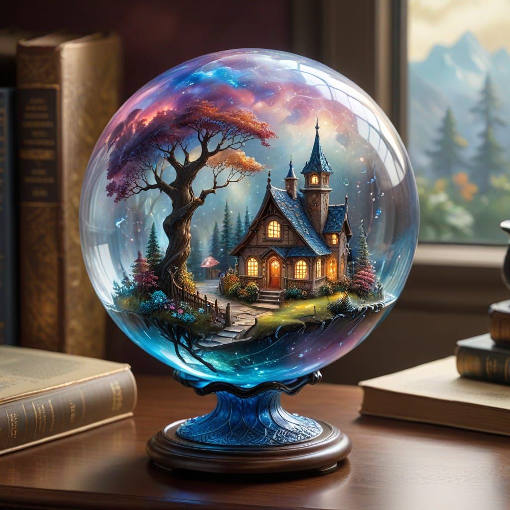 Ethereal Celestial Globe in Fantasy Ink and Stained Glass St...