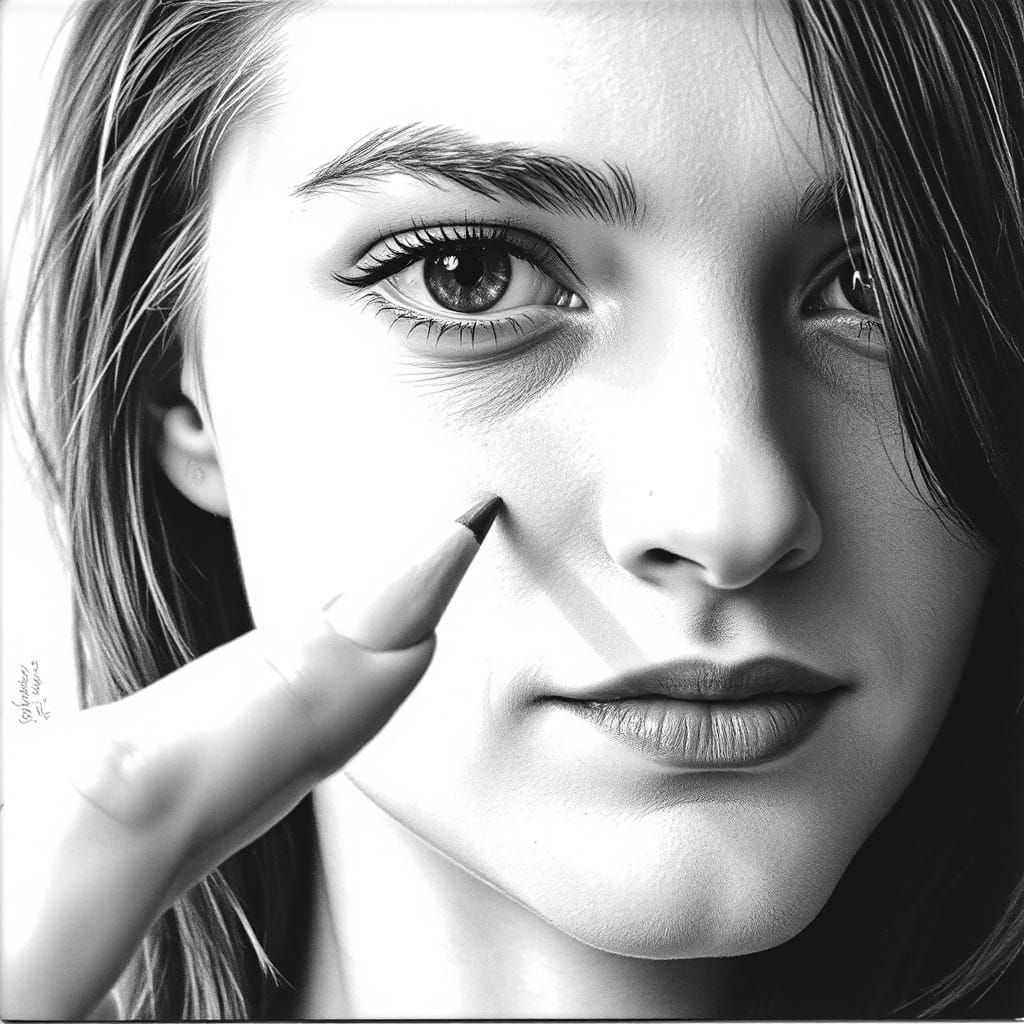 Surreal Finger Transforms Into Pencil Drawing Portrait
