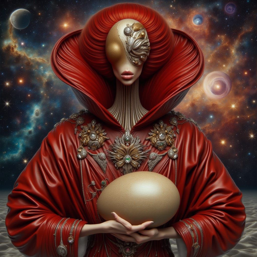 Surreal Elongated Figure in Red Leather with Diamond Accents