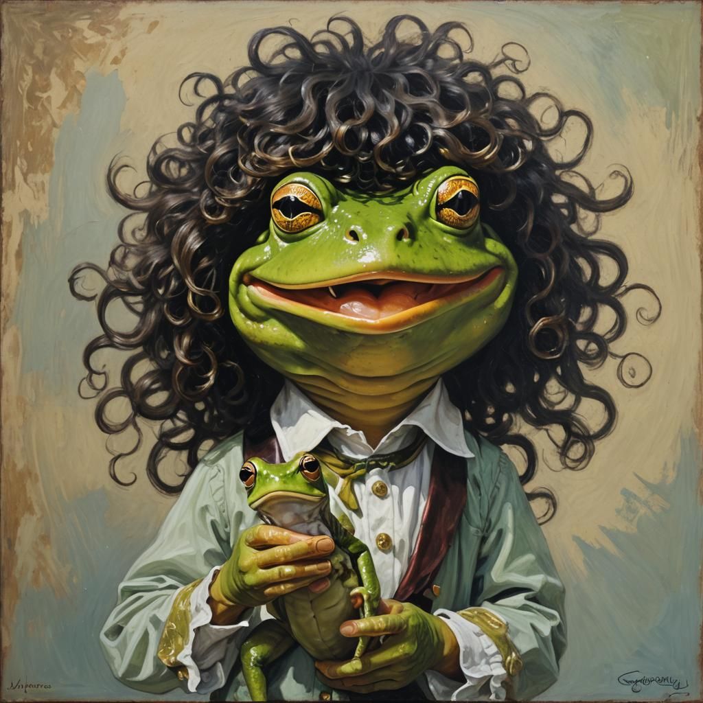 Pop Singer and Frog: Oil Painting in Gurney Style