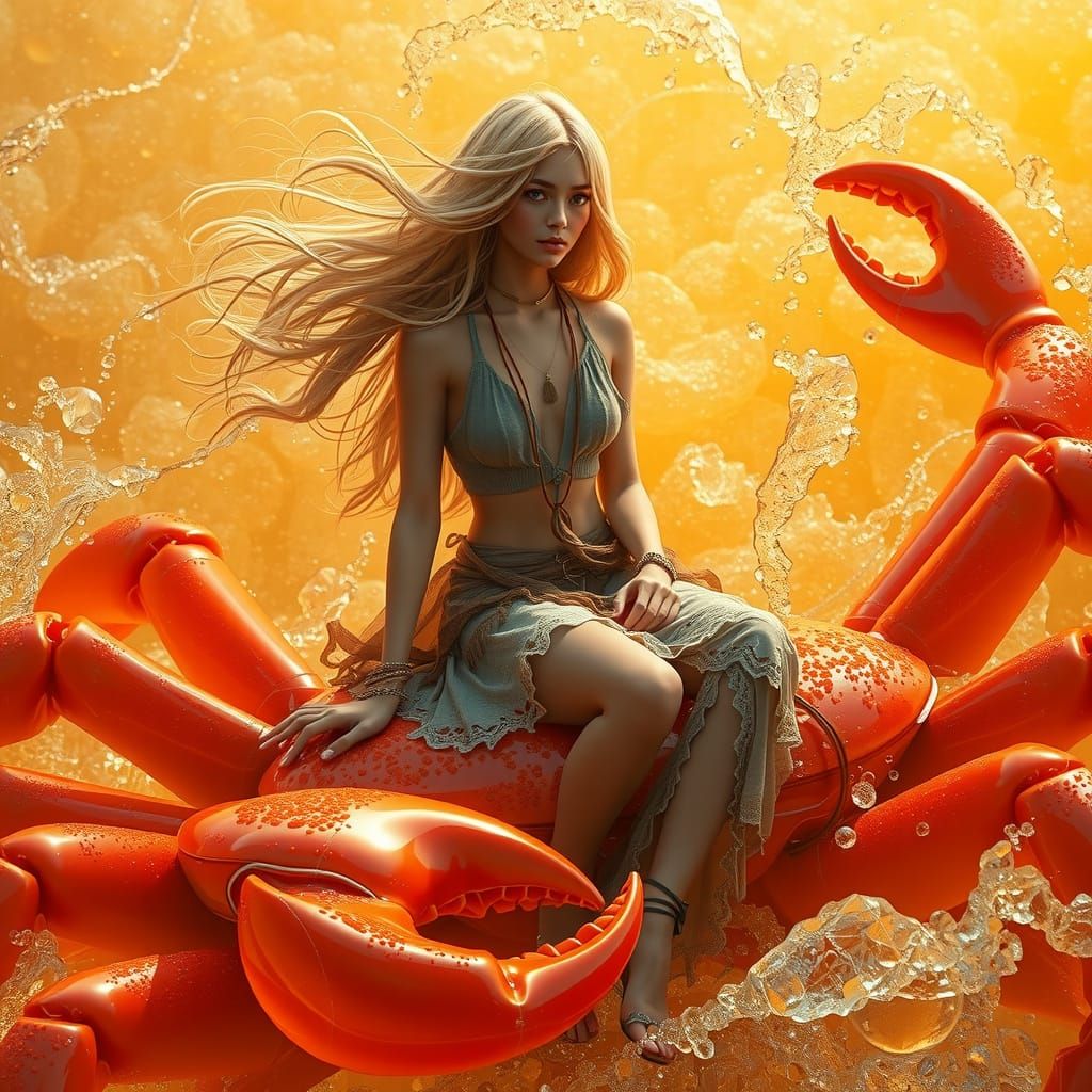 Woman on Gummy Crab in Soda Sea, Neon Futurism