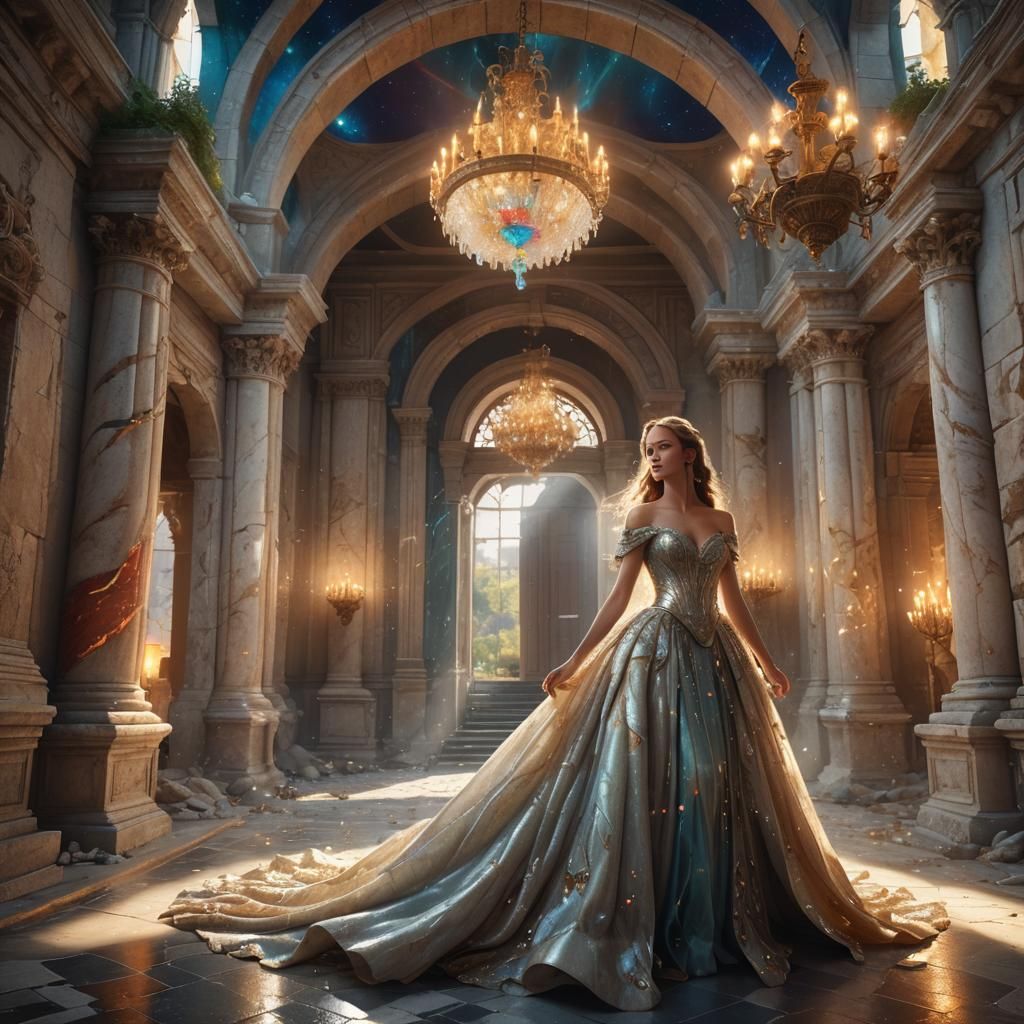 Princess Gazing at Lights in Roman Castle