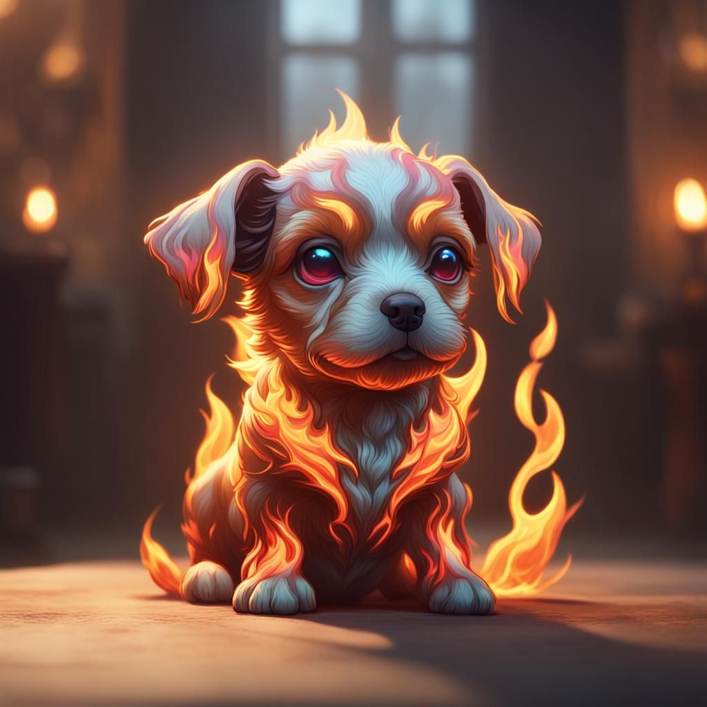 Fiery Puppy Portrait in Trending Digital Art Style