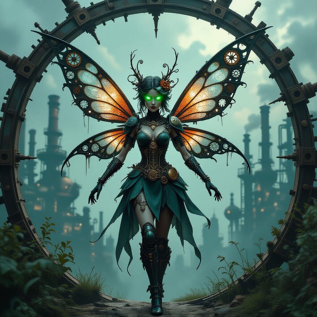 Steampunk Fairy Emerges from Clockwork Forest