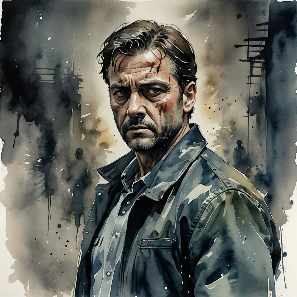 Dark Moody Watercolor Sketch of a Crime Thriller