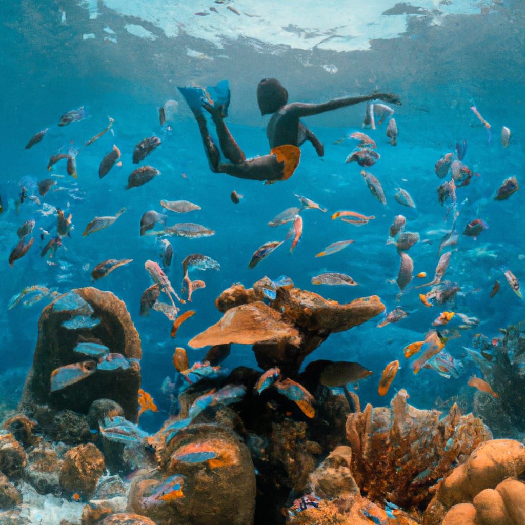 Underwater Scene: Woman Swimming with Coral Reefs