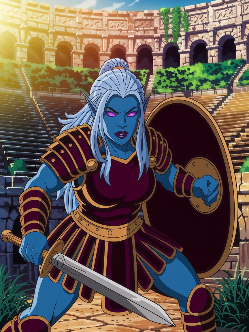 Drow Warrior in Roman Ruins: Comic Art