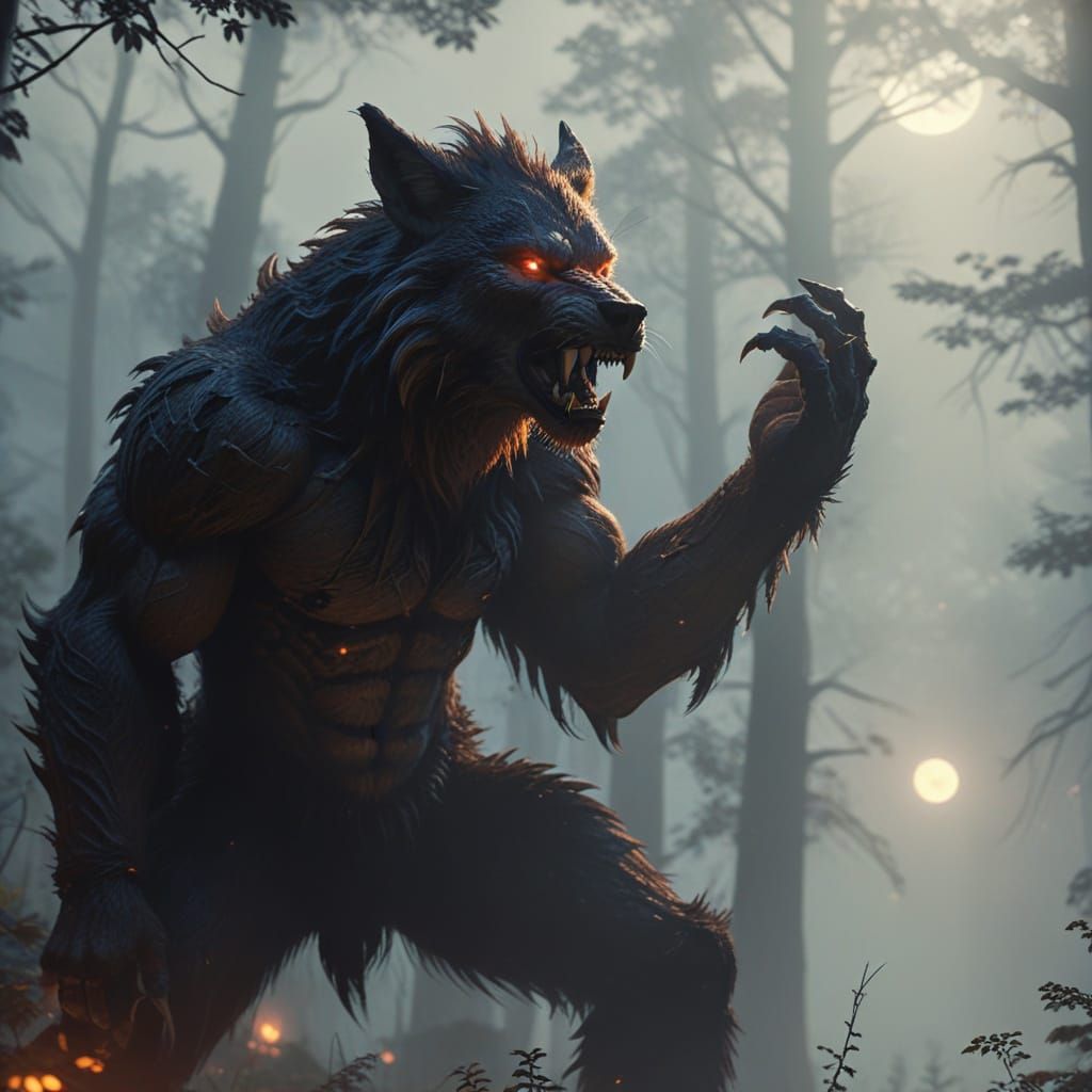 Werewolf Under Full Moon Illumination