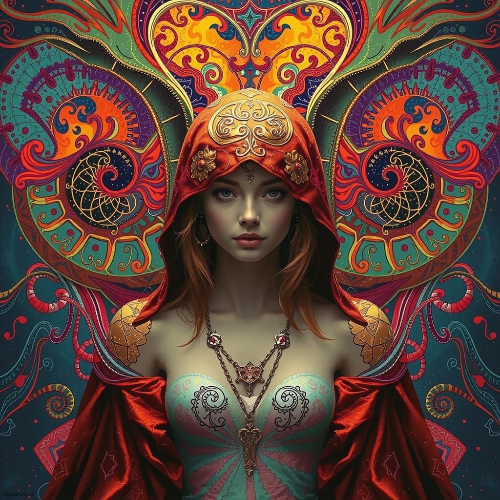 Rainbow Cloak Figure Dissolving into Cosmic Art