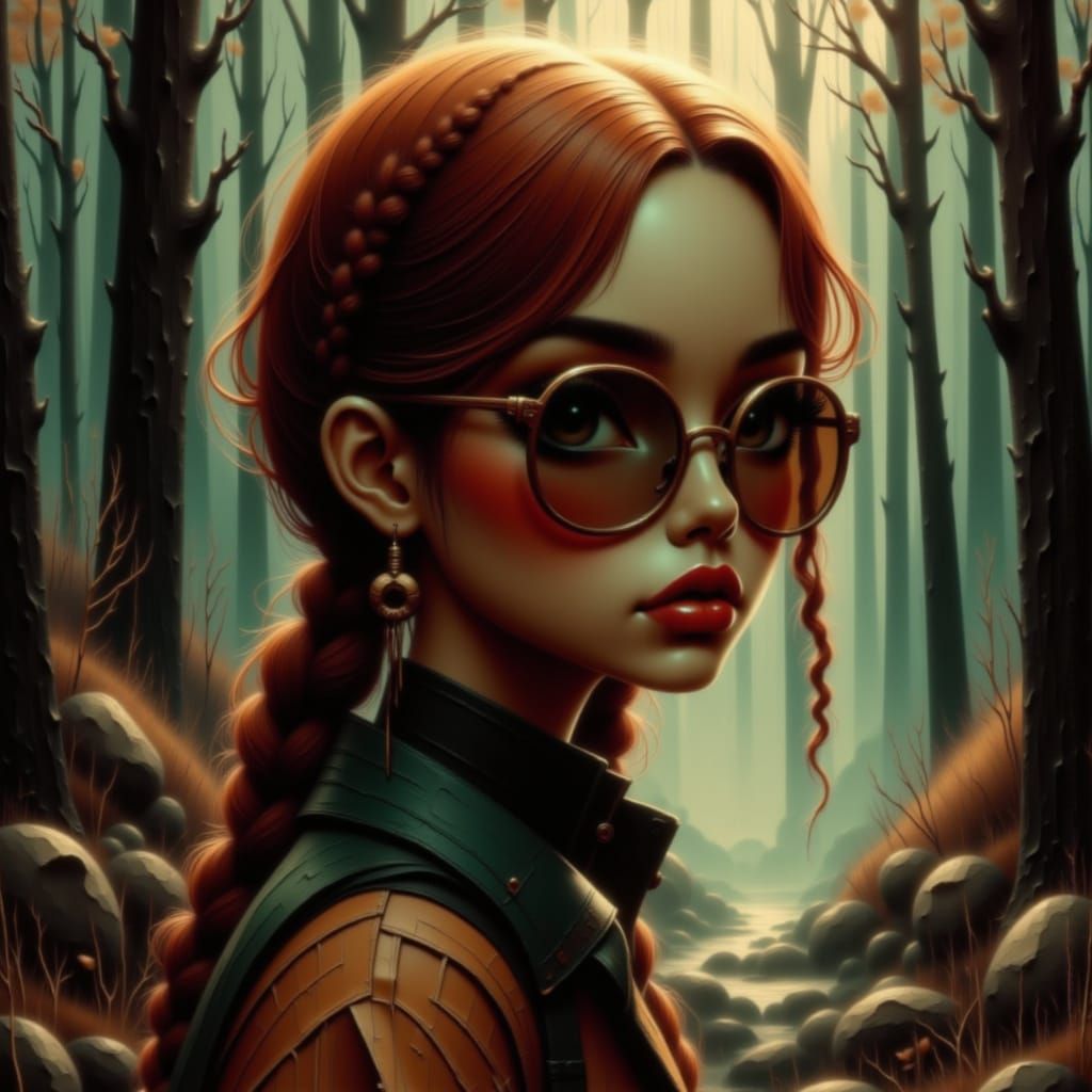 Girl in Retro Fashion Hiking in Aspen Grove