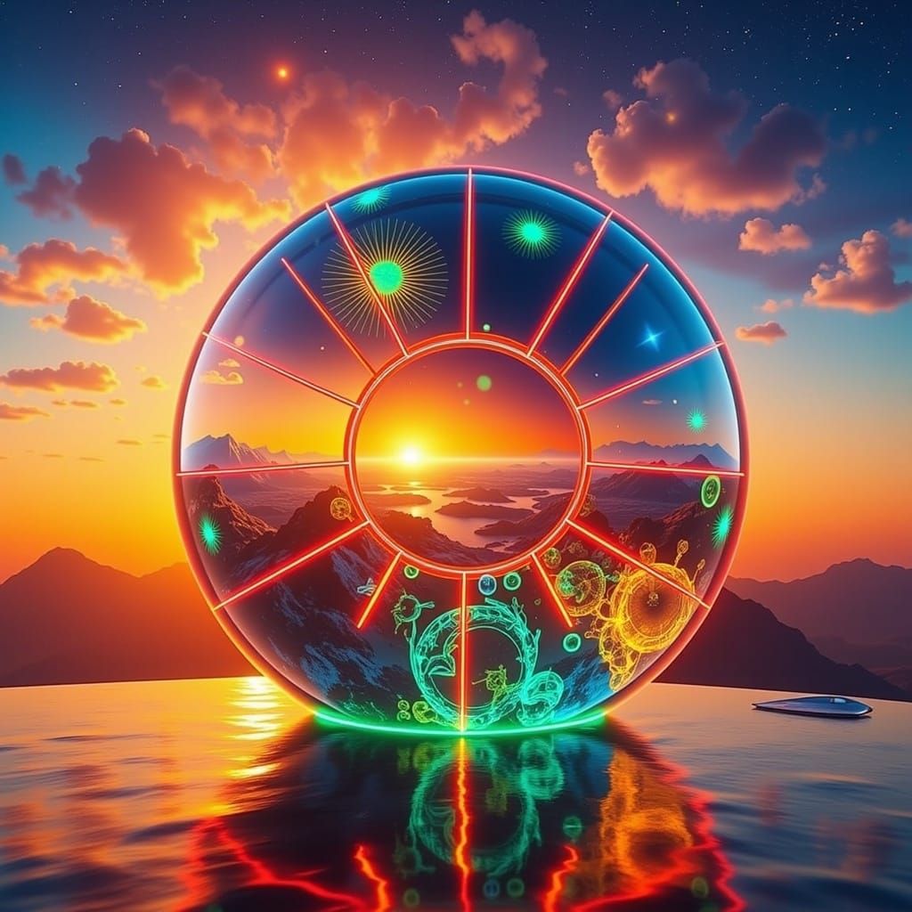 Neon Grid Sphere in Cyberpunk Nightscape