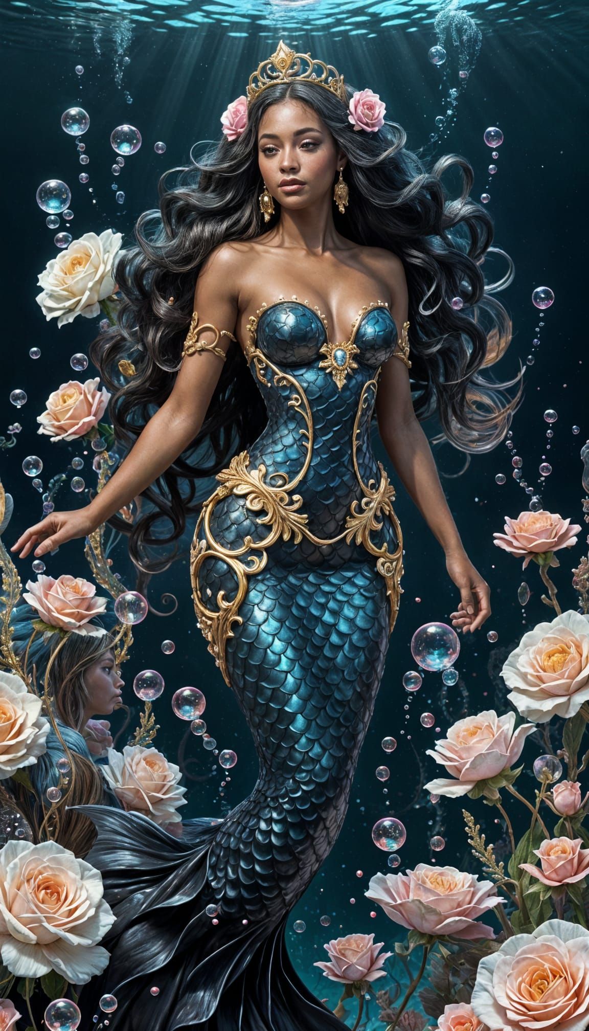 Elegant Fantasy Mermaid Queen in Vibrant Digital Art
