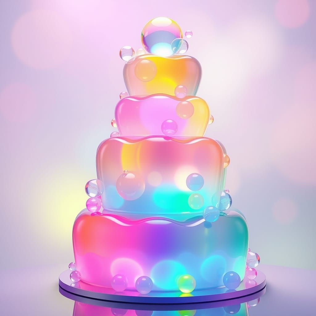 Rainbow Bubble Cake in Pop Surrealism Style