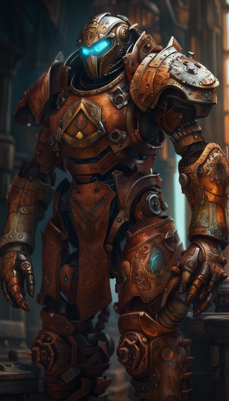 Rusty Warforged Artificer: Detailed Digital Concept Art