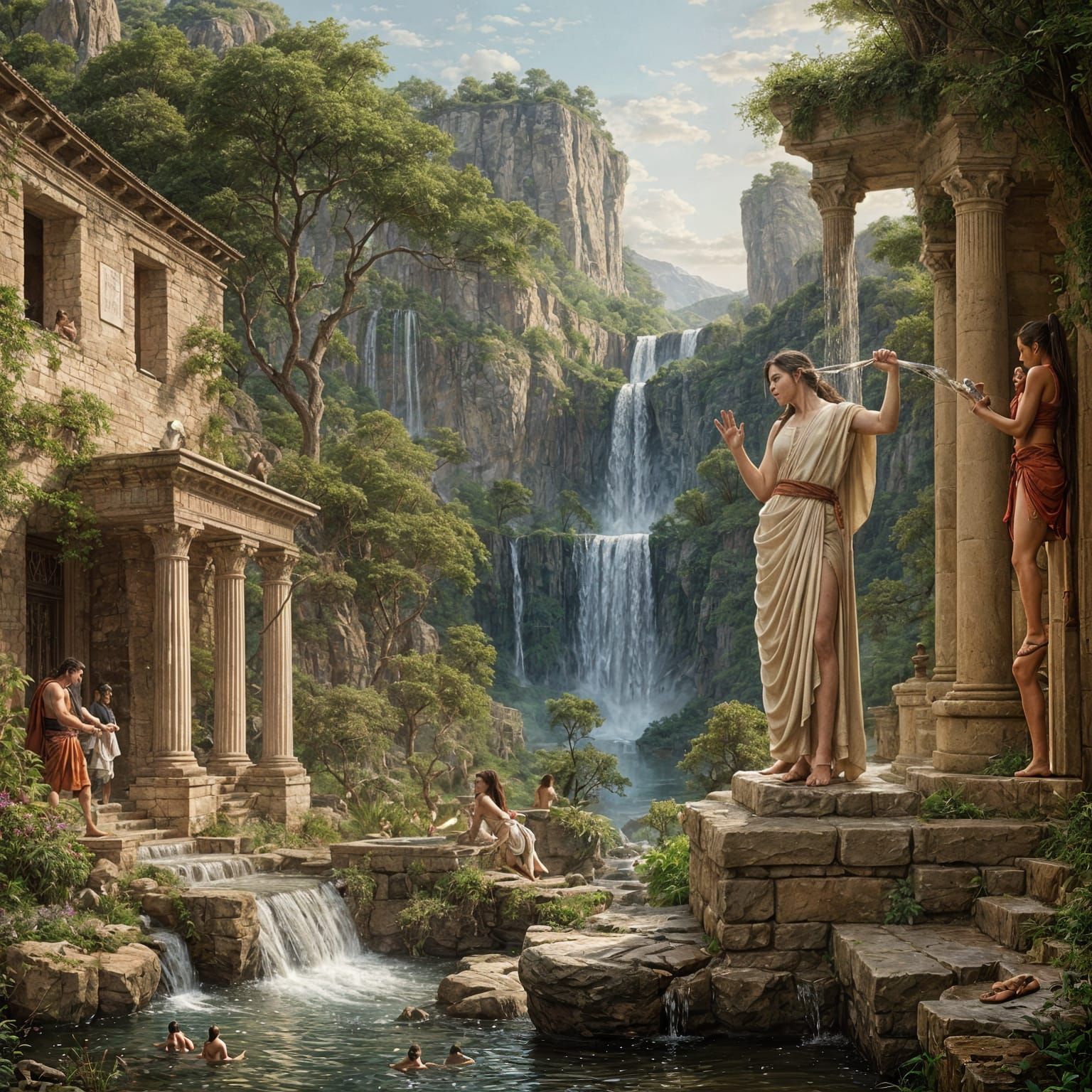 Classical Couple Creates Serene Waterfall in Idyllic Greek V...