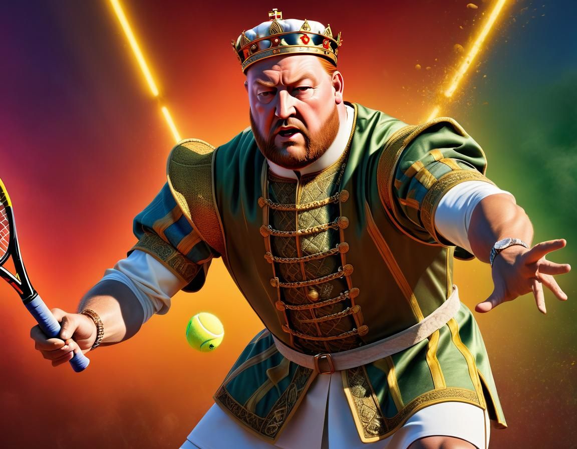 King Henry VIII Playing Tennis: Hyperrealistic Concept Art