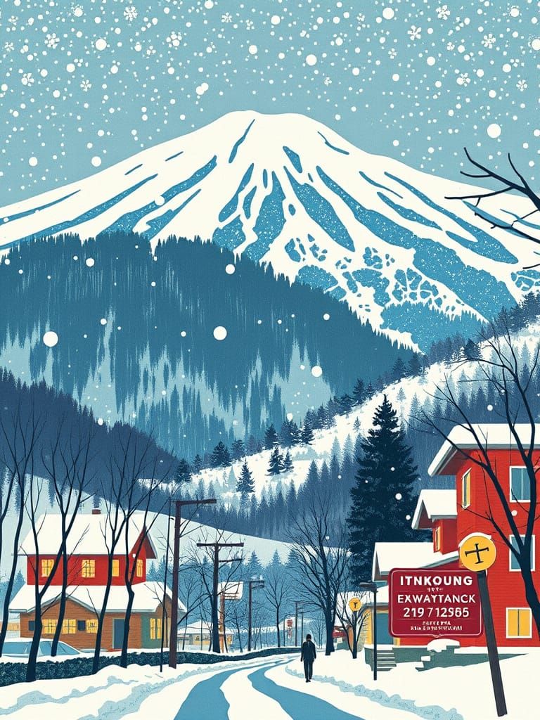 Winter Mountain Funicular in Illustrated Style