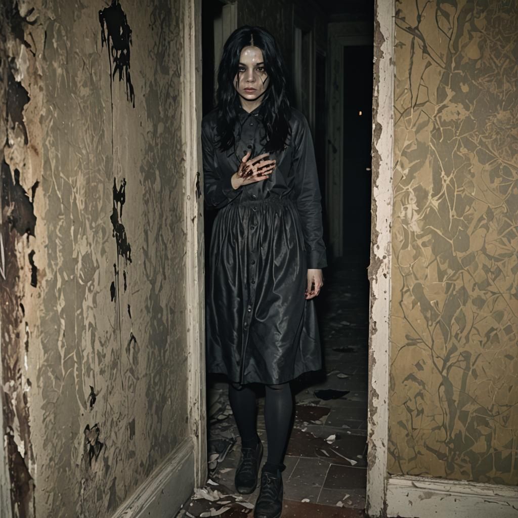 Creepy Girl in Abandoned House Horror Portrait