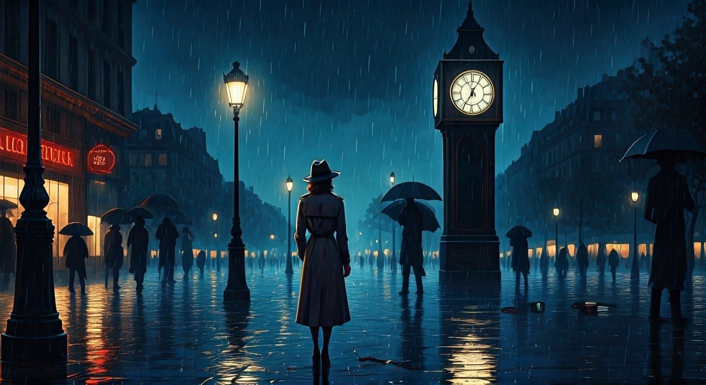 Rainy Night on Champs Elysées in Cinematic Realism