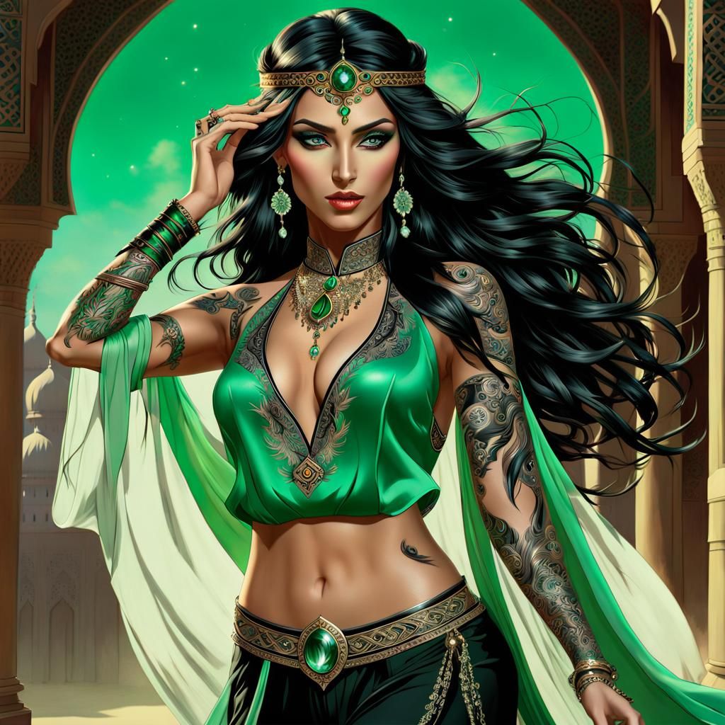 Arabian Warrior Princess with Hawk