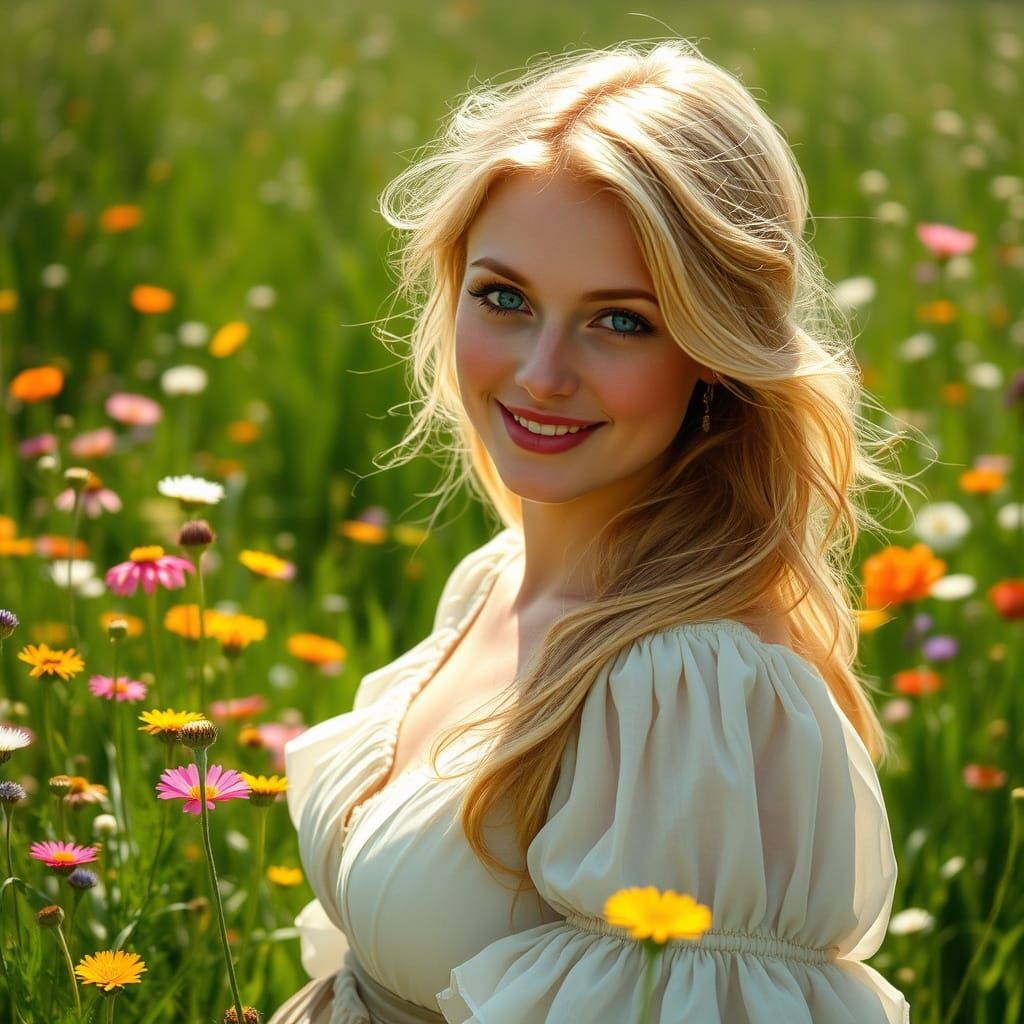 Elegant Summer Siren in Pre-Raphaelite Style