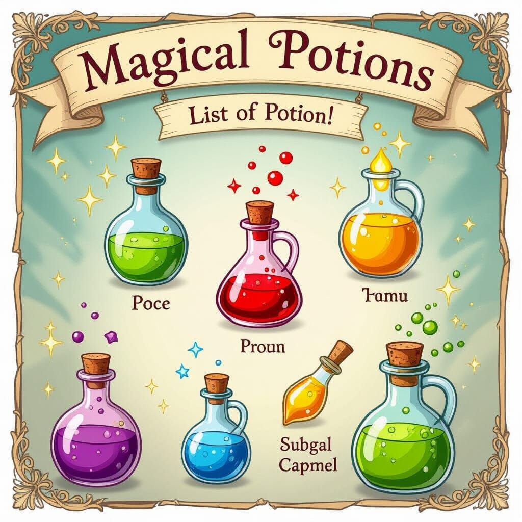 Enchanting Magical Potions Displayed in Glass Bottles