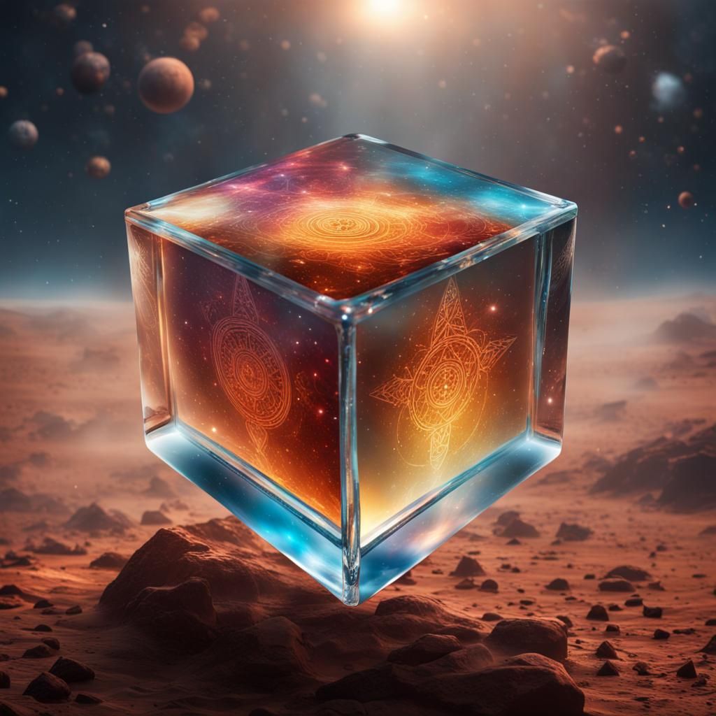 Strength Tarot Card in Glass Cube on Mars