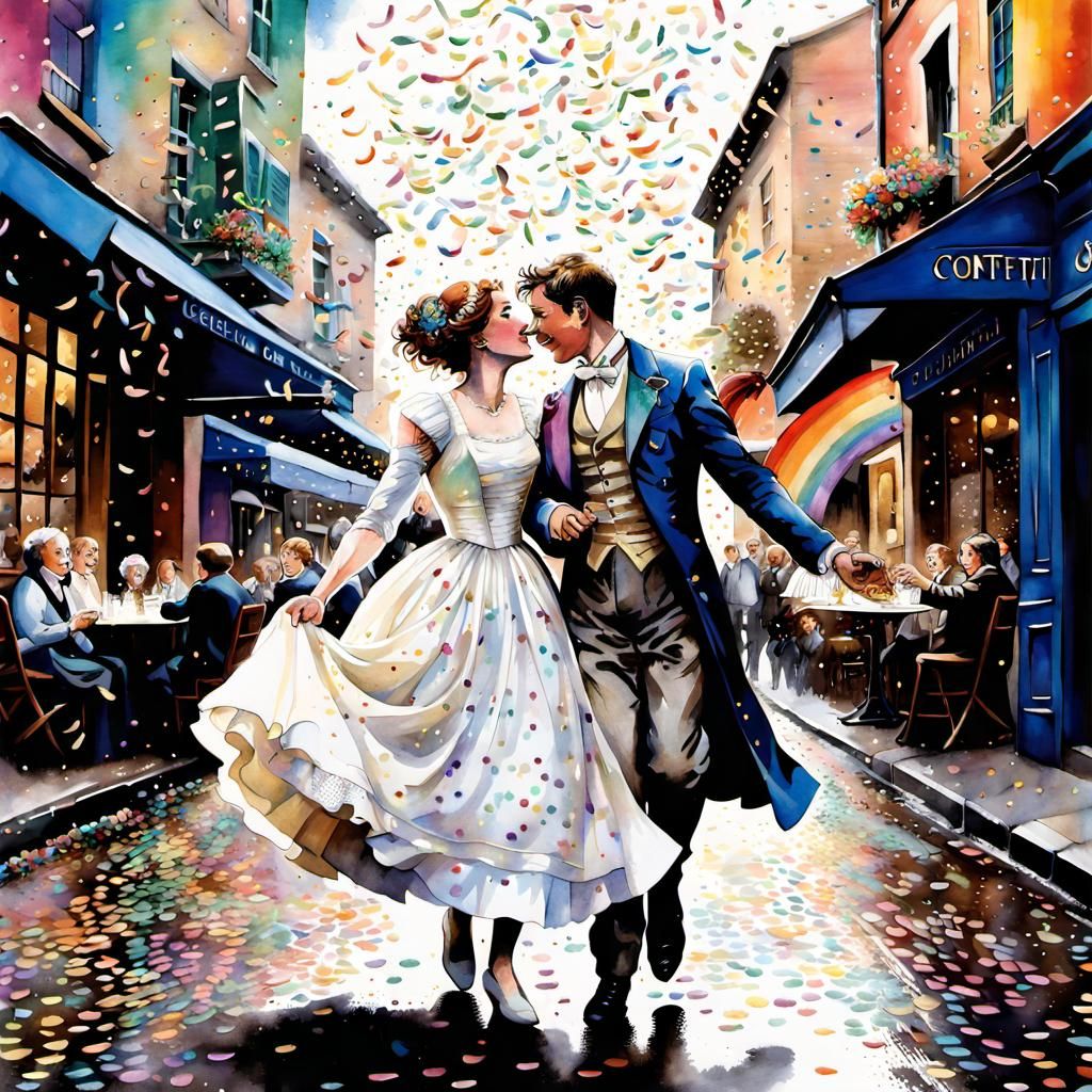 Lesbian Wedding Rainbow Confetti Illustration