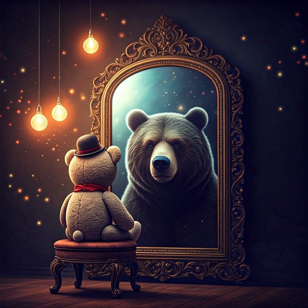 Teddy Bear Gazing into a Mystical Mirror