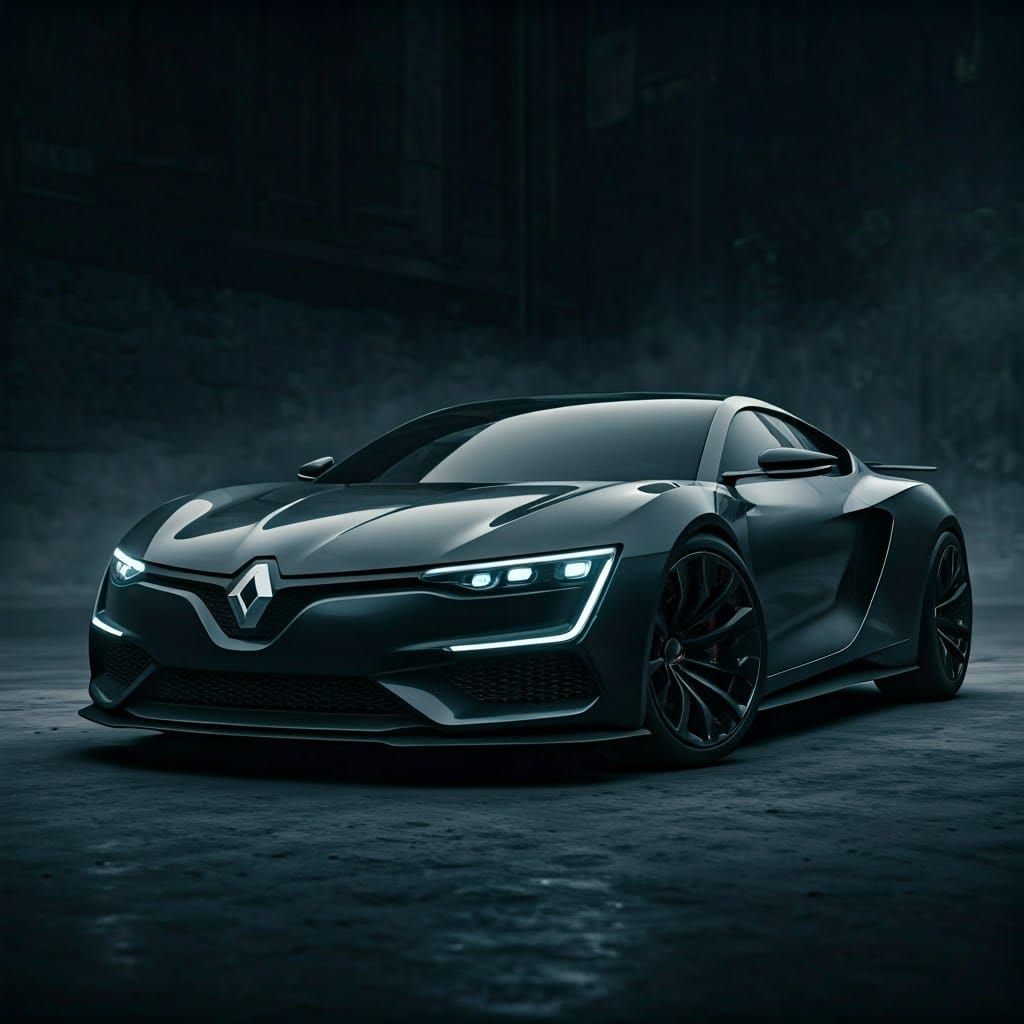 Sleek Black Concept Car in Dark Alleyway