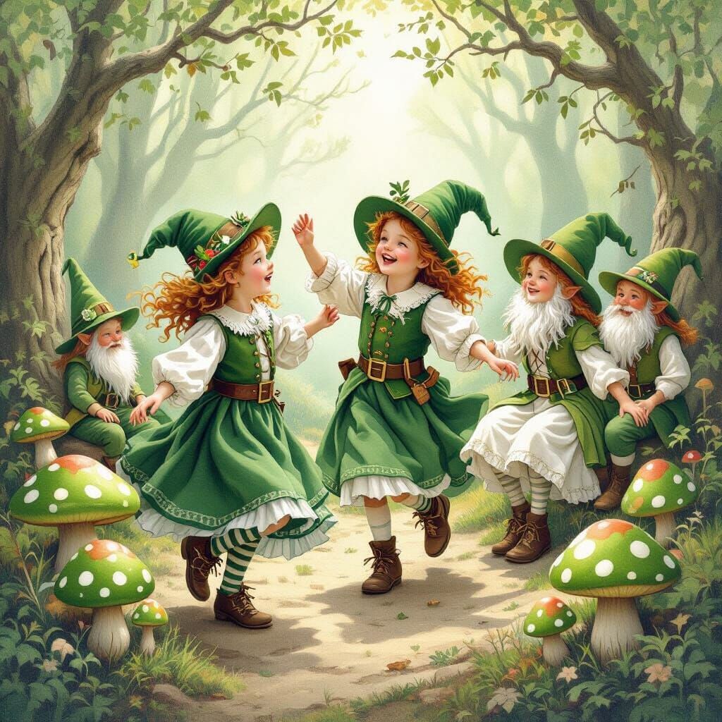 Irish Children Dance for Leprechauns in Whimsical Forest