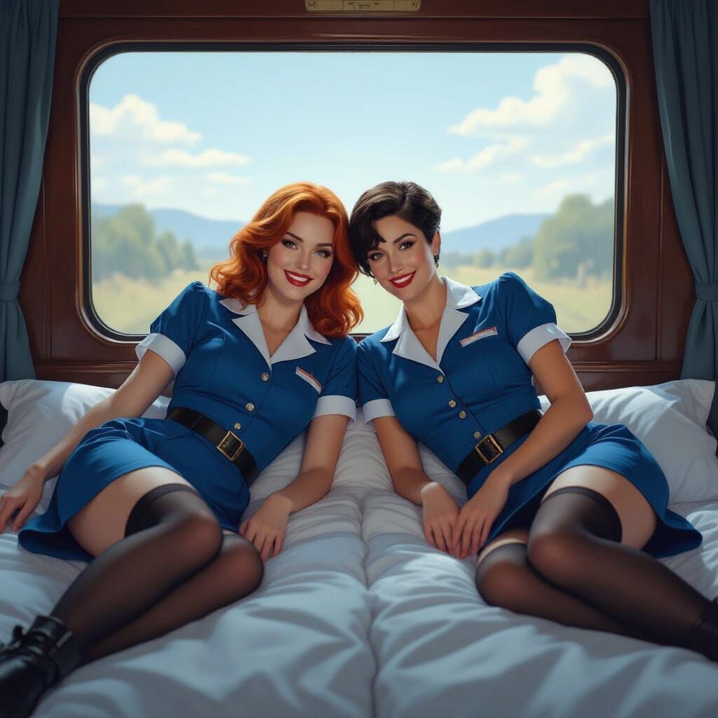 Nurses Relaxing in Luxury Train Compartment