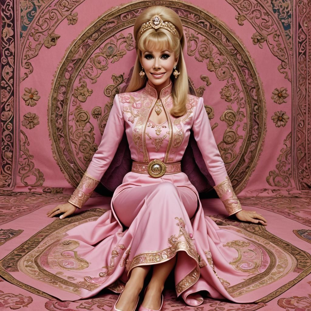 Jeannie on Flying Carpet in 1960s Living Room