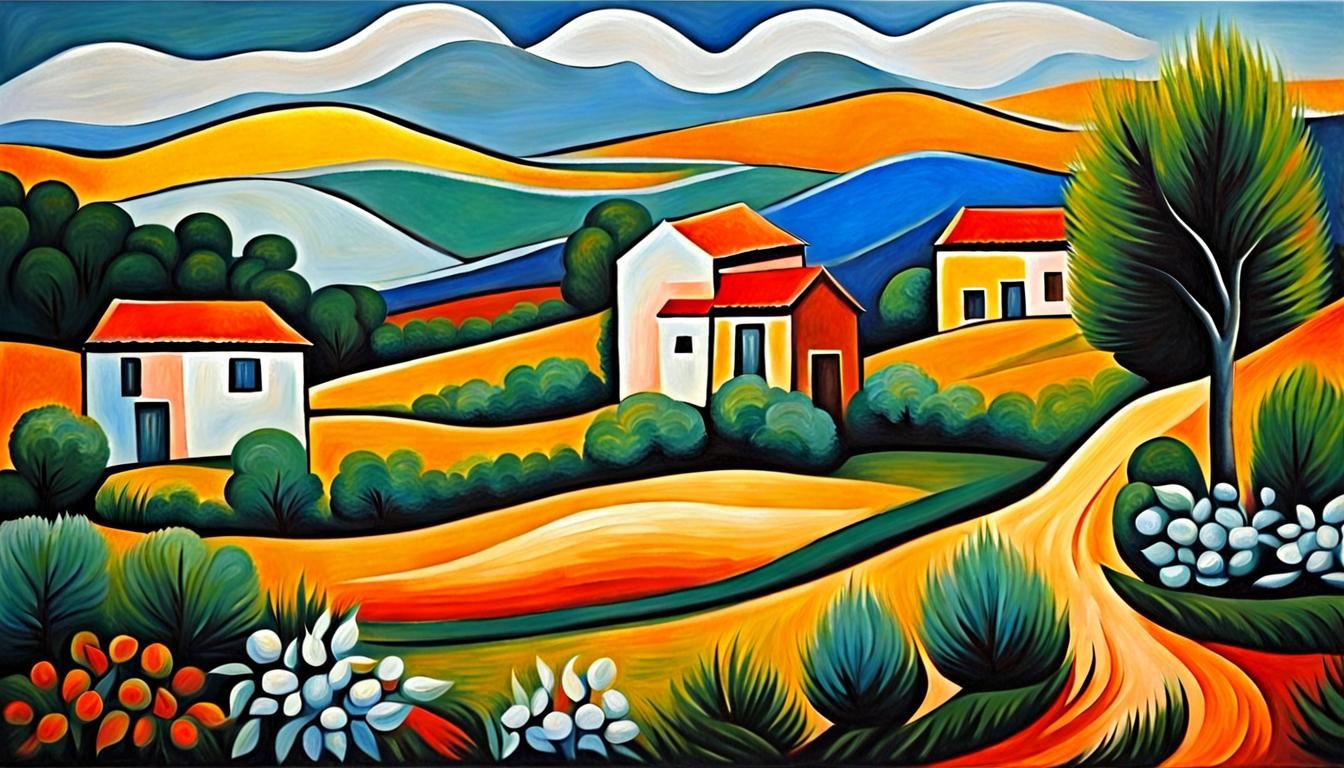 Cubist Landscape Oil Painting
