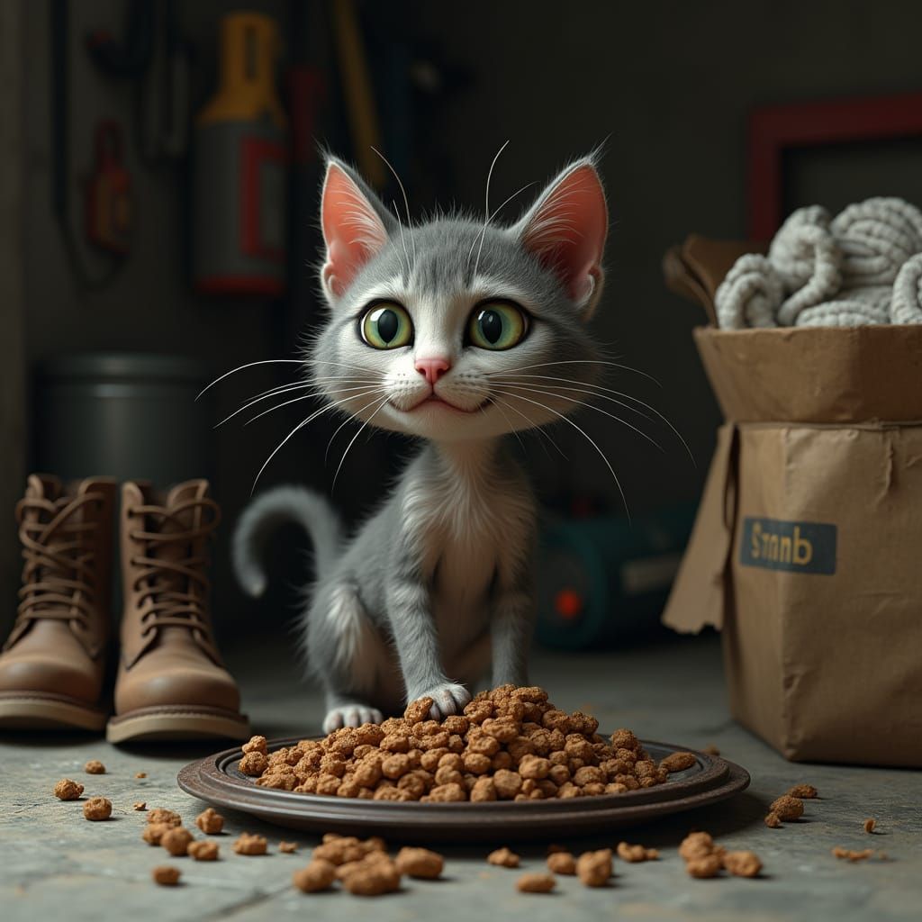 Stray Cat in Junkyard, 3D Rendered