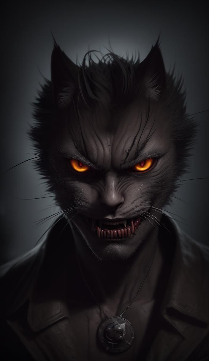 Devil Cat Portrait in 3D Game Cinematic Style