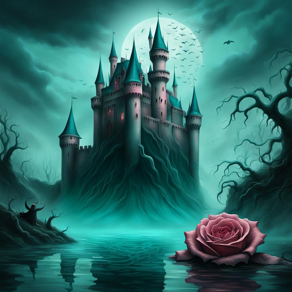 Eerie Surreal Castle with Sinister Monster