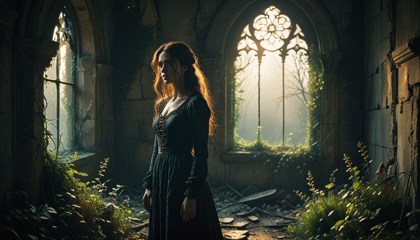 Mysterious Woman in Abandoned Chapel