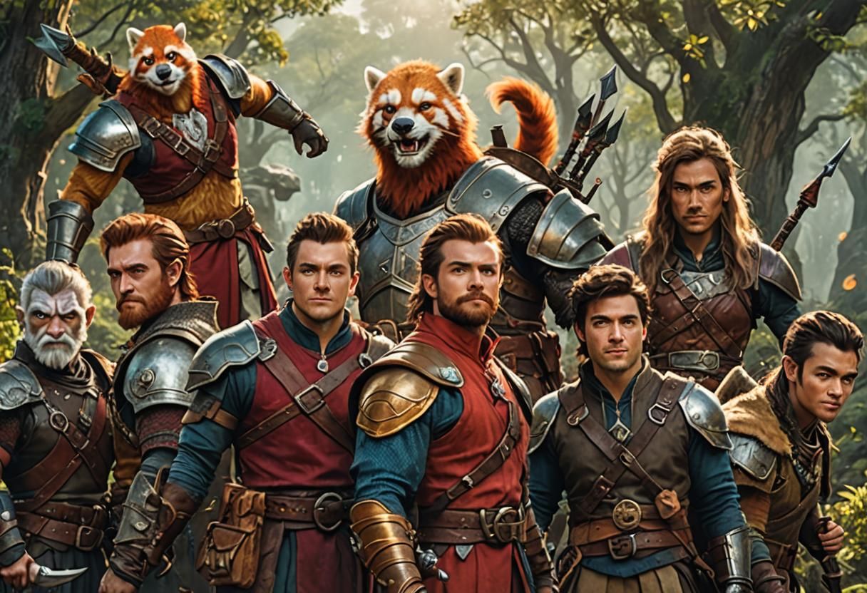 Epic D&D Adventuring Party in Cinematic Style