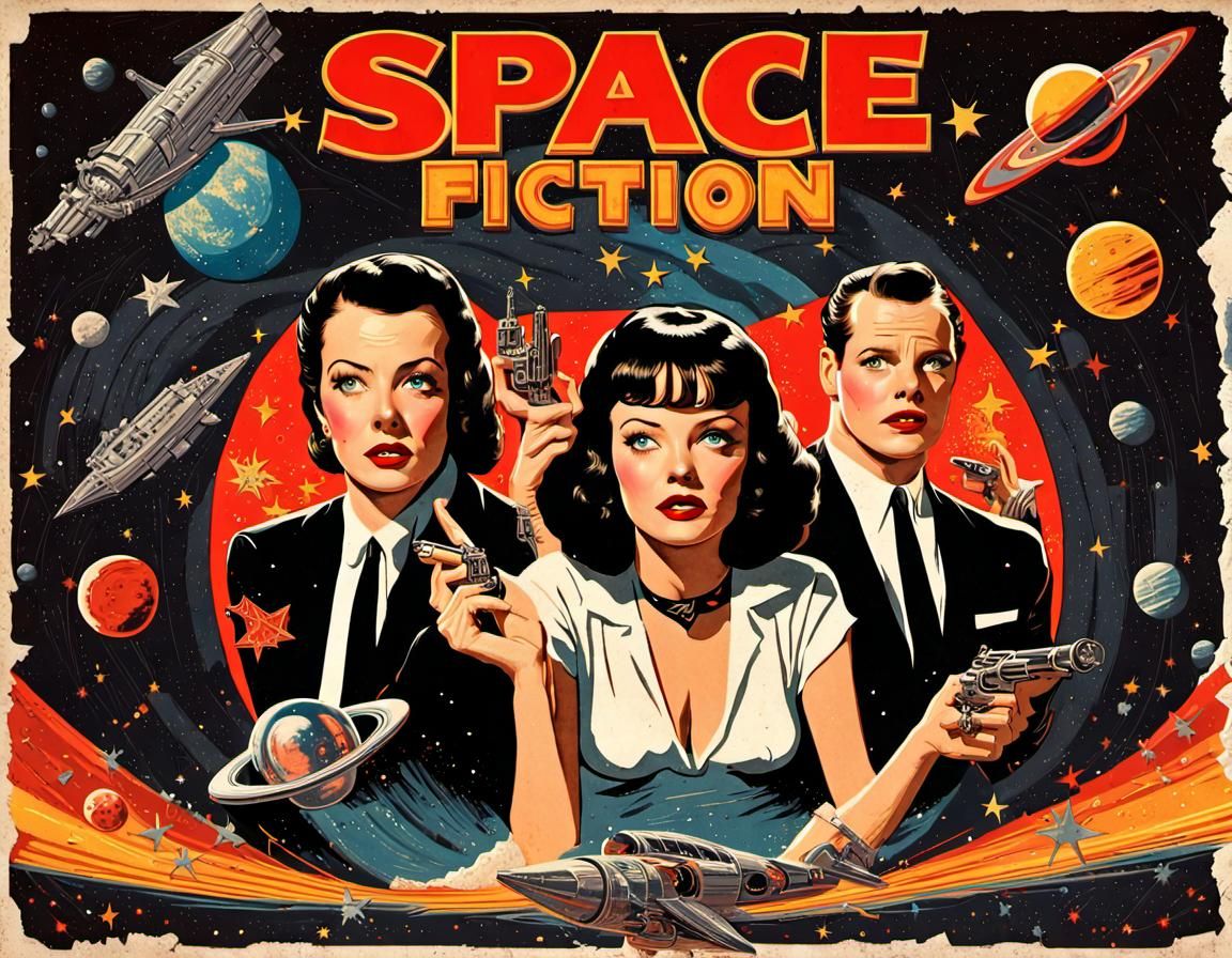 Vintage Space Pulp Fiction Movie Poster