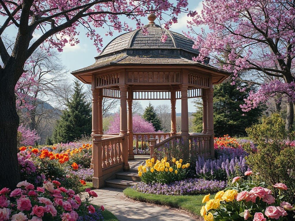 Whimsical Gazebo in Enchanted Spring Wonderland