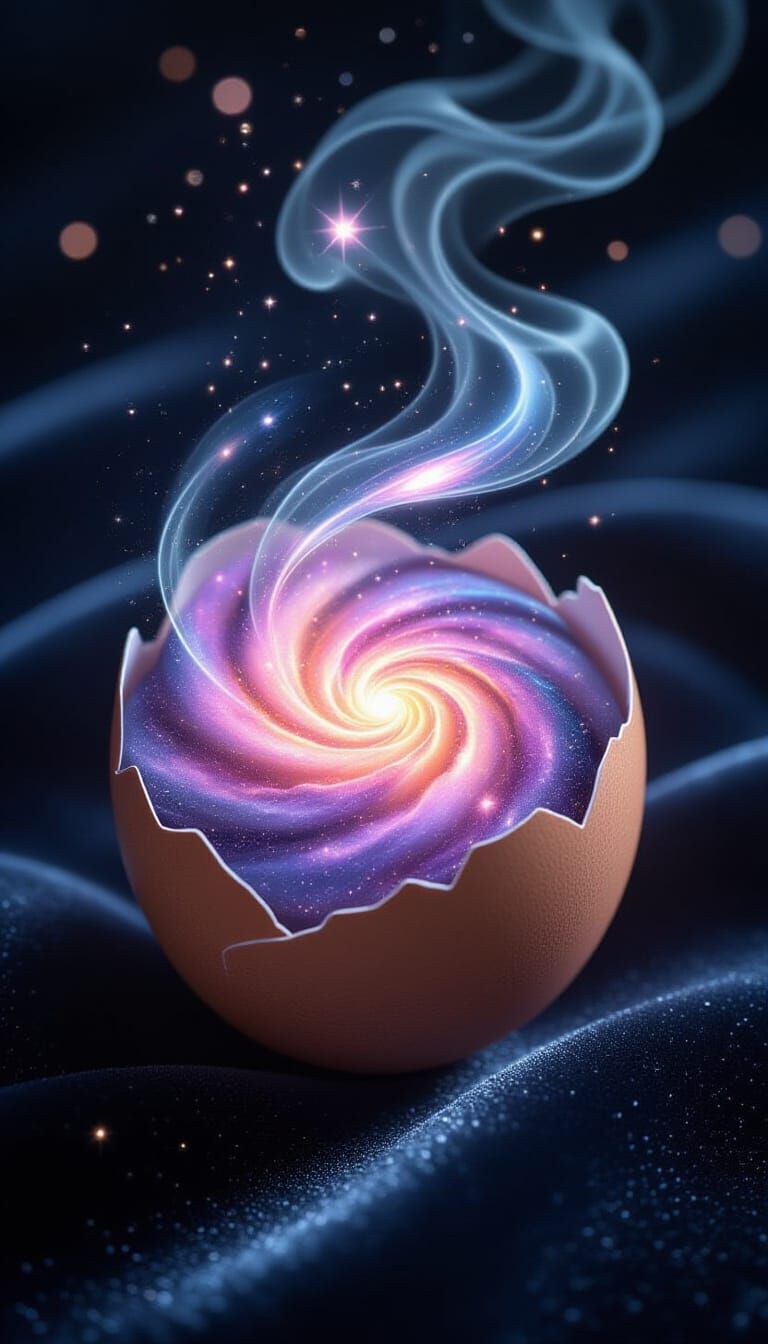 Cosmic Galaxy Egg on Black Velvet Surface