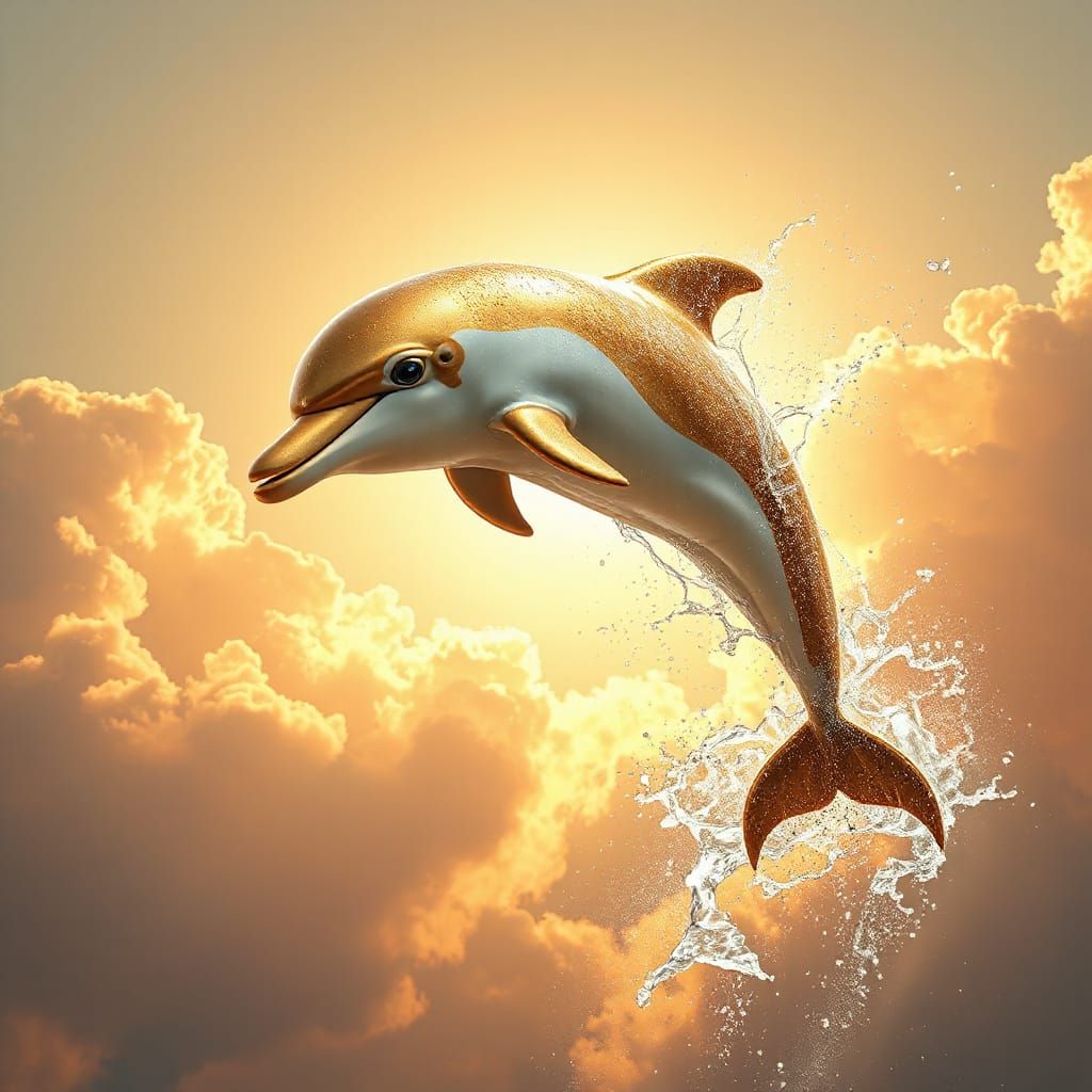 Golden Dolphin Leaping Through Luminous Sky