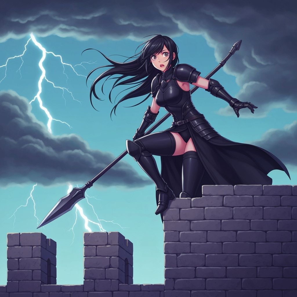 Warrior Girl Watches Approaching Storm, Manga Style