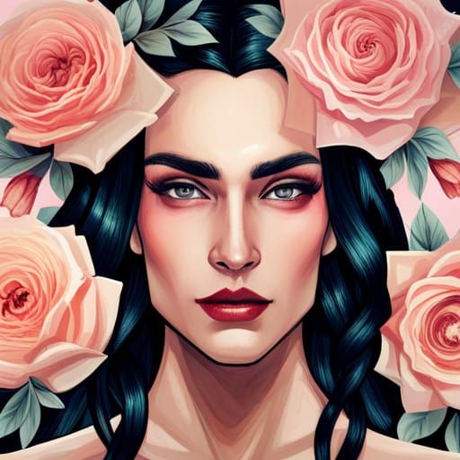 Elegant Androgynous Man as Queen in Digital Portrait